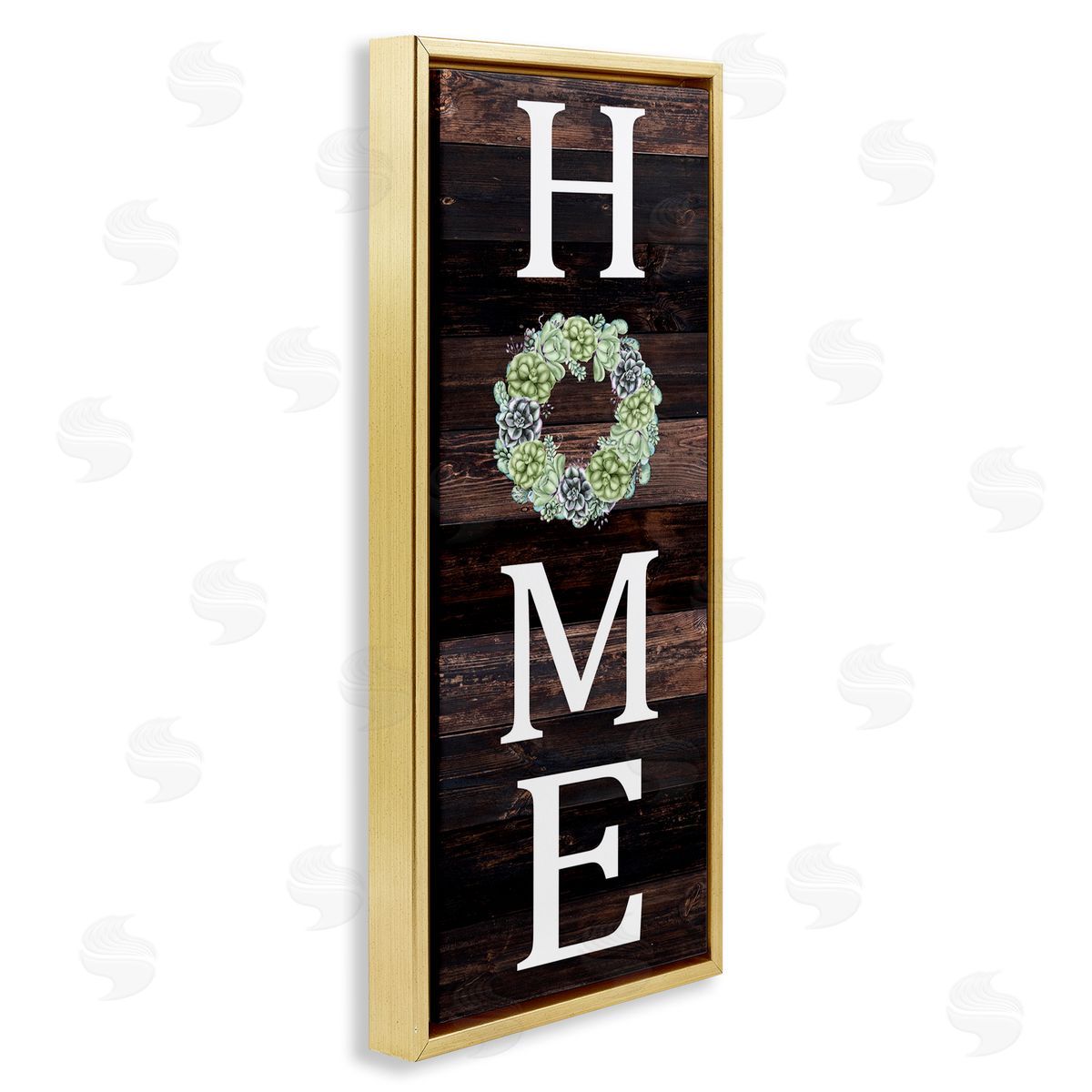 Welcome Home with Succulent Wreath Gold Floating Frame Canvas Wall Art, Home Decor by Kim Allen