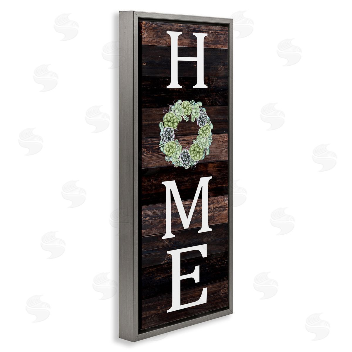 Welcome Home with Succulent Wreath Grey Floating Frame Canvas Wall Art, Home Decor by Kim Allen
