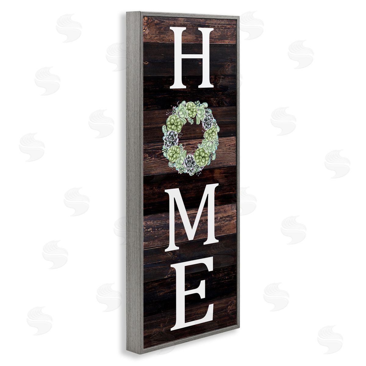 Welcome Home with Succulent Wreath Grey Frame Print Wall Art, Home Decor by Kim Allen