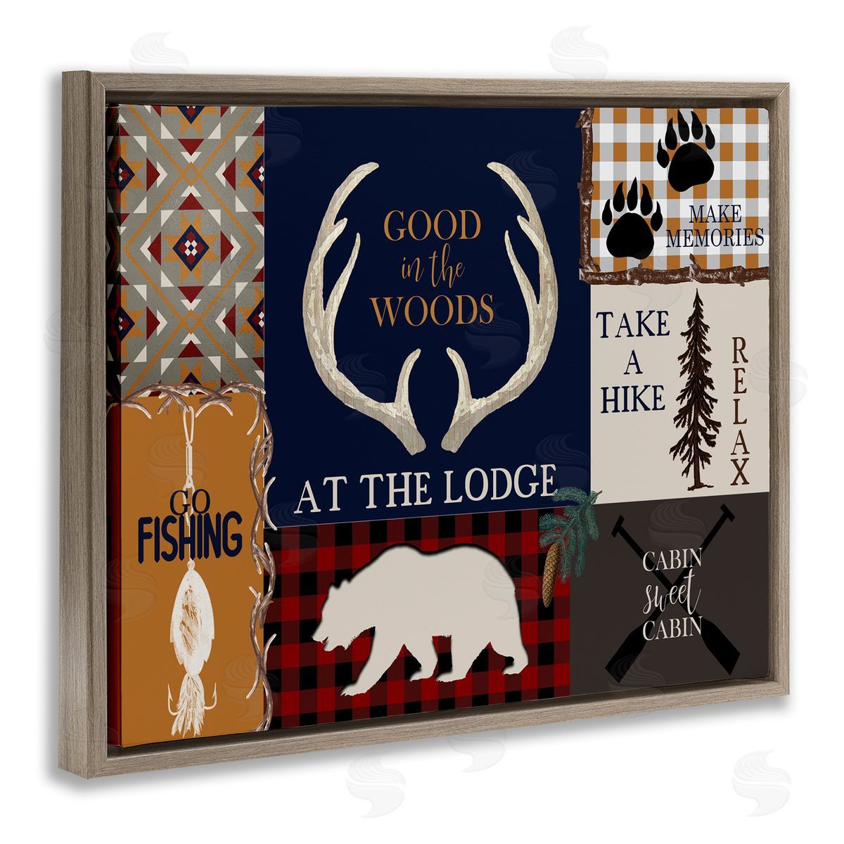 Good in Woods Animals Brown Floating Frame Canvas Wall Art, Home Decor by Kim Allen