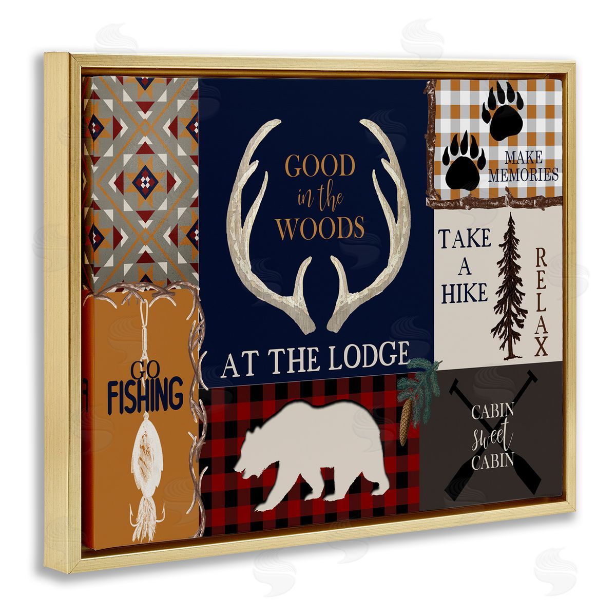 Good in Woods Animals Gold Floating Frame Canvas Wall Art, Home Decor by Kim Allen