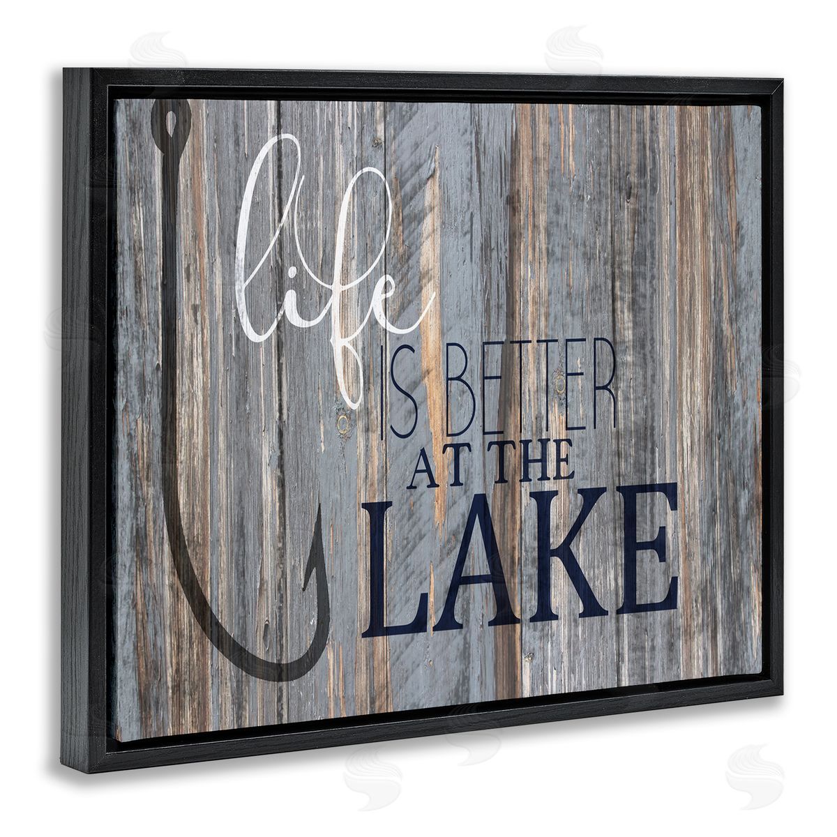 Lakehouse Cabin Nautical Phrase Black Floating Frame Canvas Wall Art, Home Decor by Kim Allen