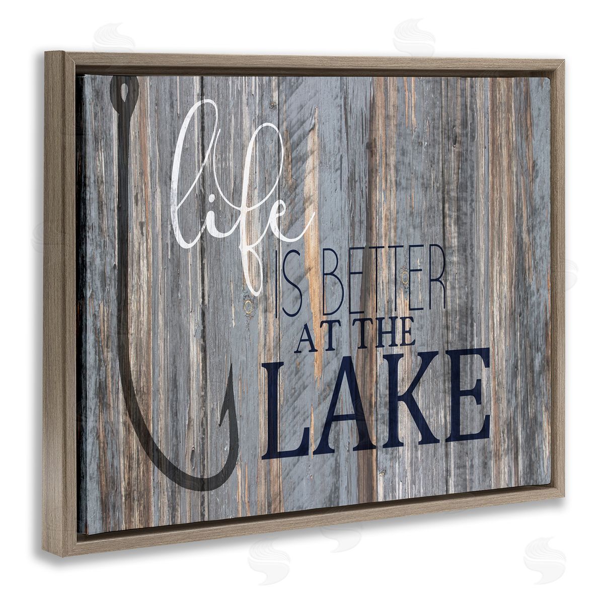 Lakehouse Cabin Nautical Phrase Brown Floating Frame Canvas Wall Art, Home Decor by Kim Allen