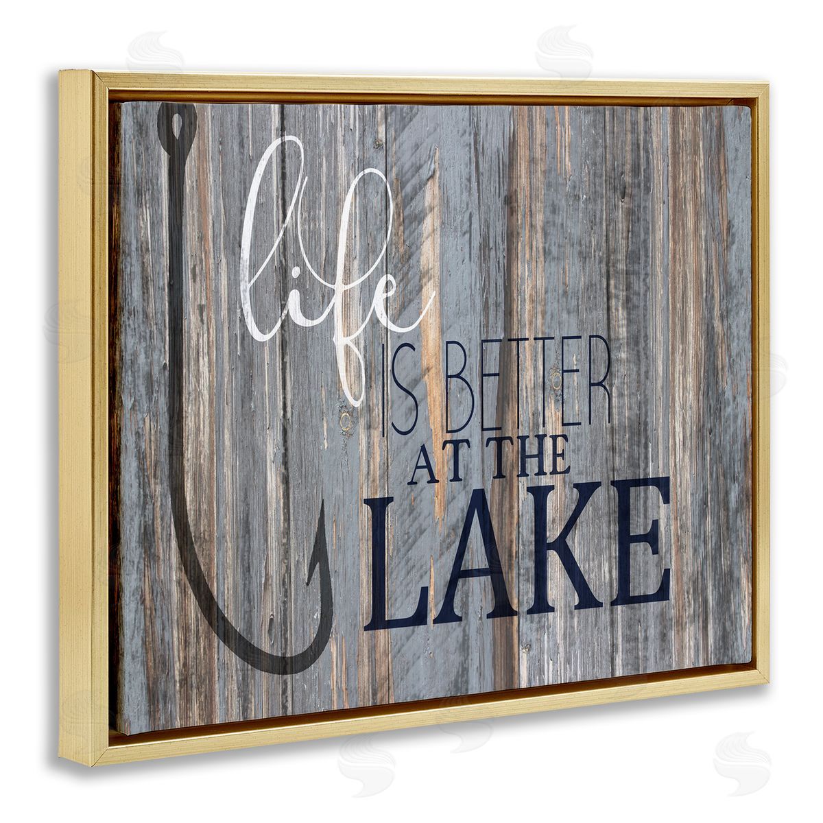Lakehouse Cabin Nautical Phrase Gold Floating Frame Canvas Wall Art, Home Decor by Kim Allen