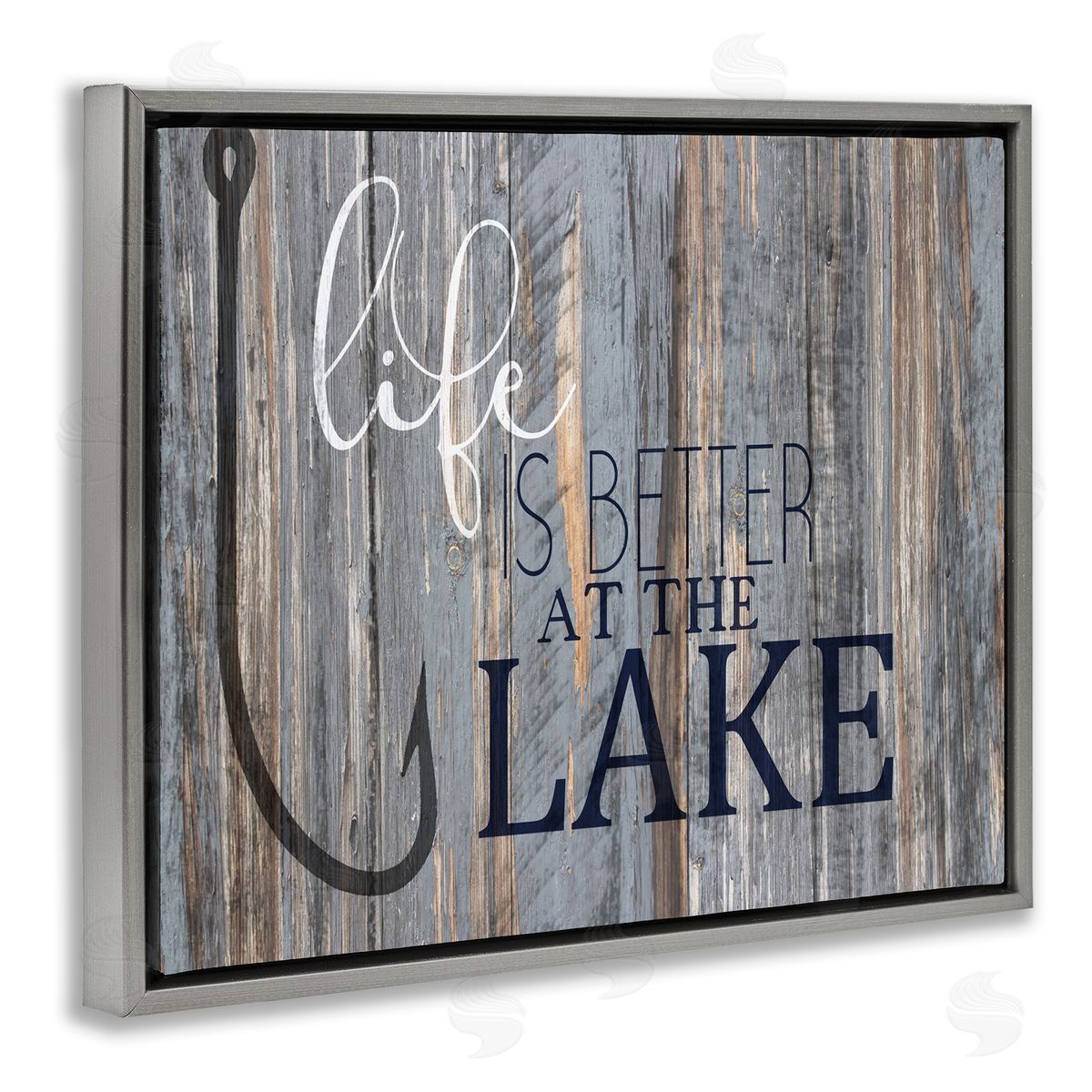 Lakehouse Cabin Nautical Phrase Grey Floating Frame Canvas Wall Art, Home Decor by Kim Allen