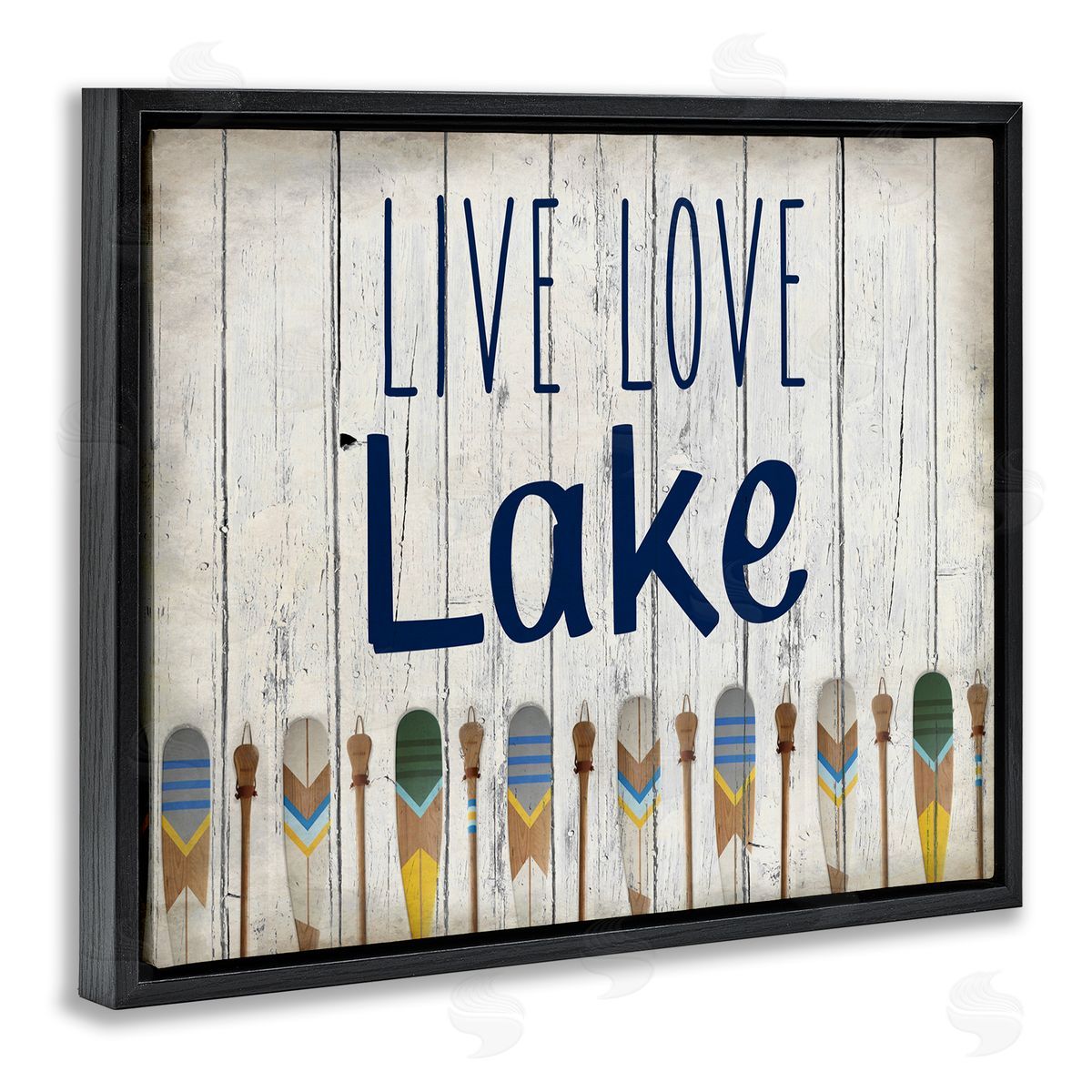 Live Love Lake Oars Black Floating Frame Canvas Wall Art, Home Decor by Kim Allen