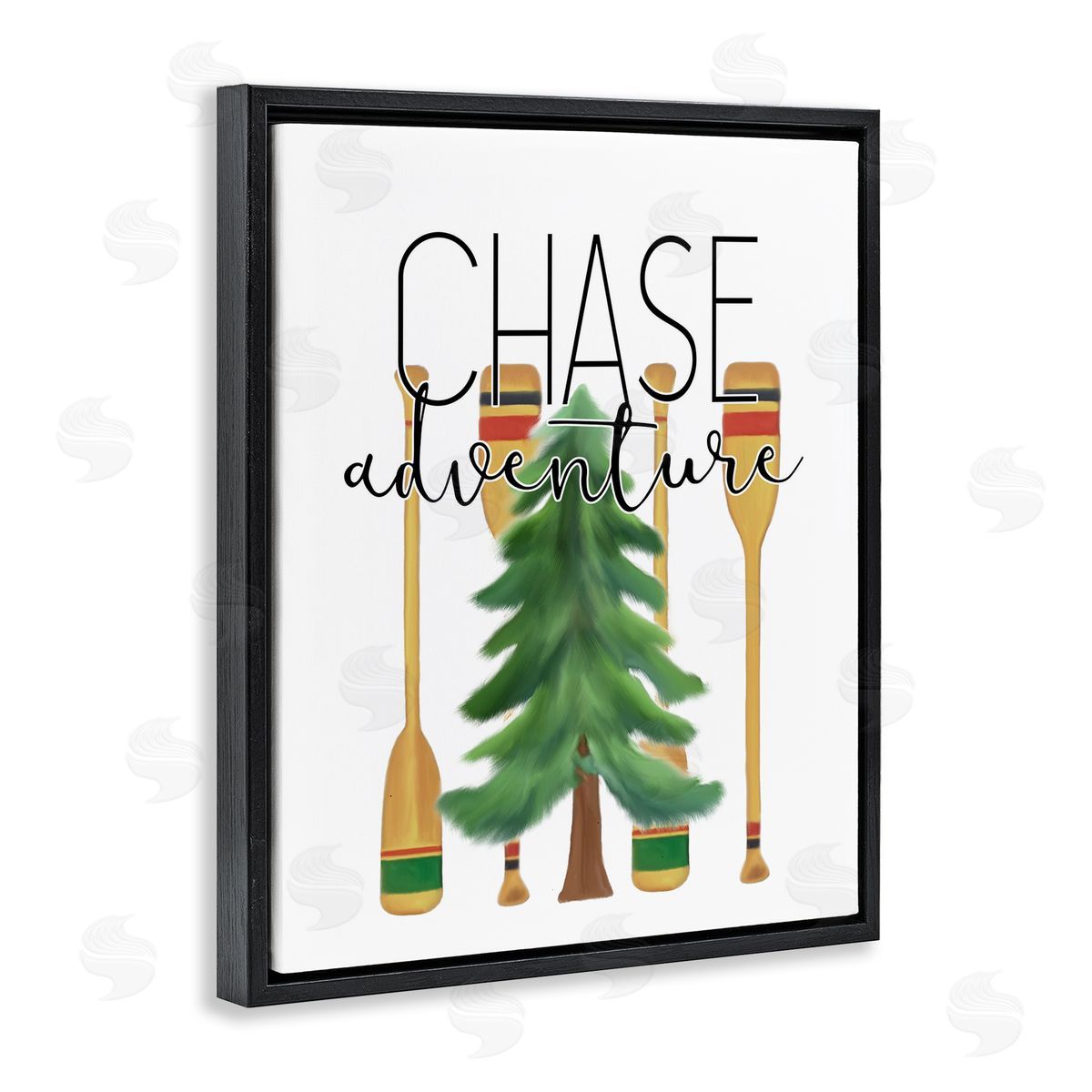 Chase Adventures Tree and Oars Black Floating Frame Canvas Wall Art, Home Decor by Kim Allen