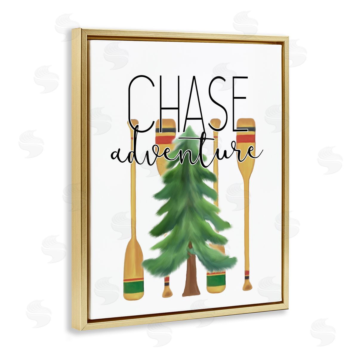 Chase Adventures Tree and Oars Gold Floating Frame Canvas Wall Art, Home Decor by Kim Allen