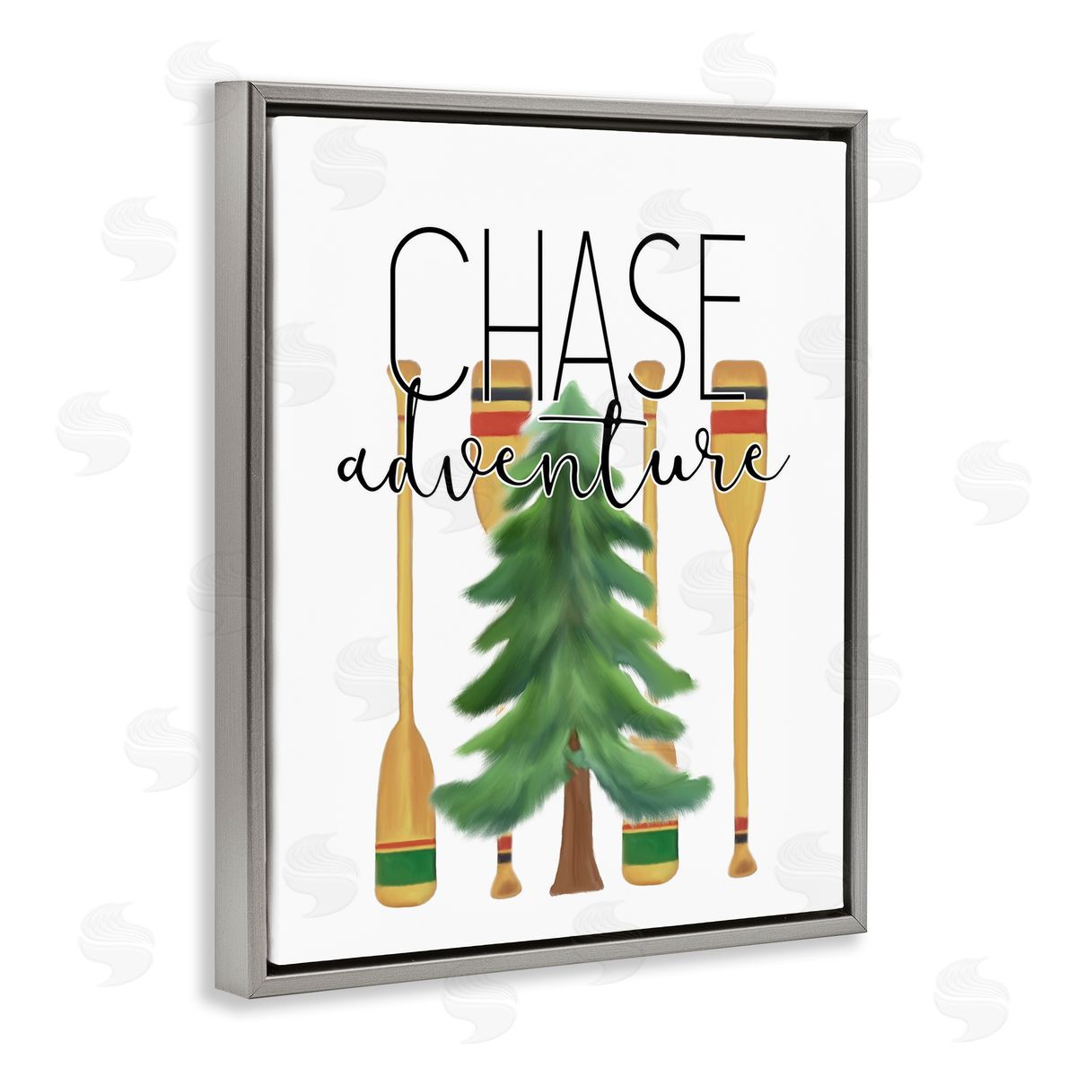 Chase Adventures Tree and Oars Grey Floating Frame Canvas Wall Art, Home Decor by Kim Allen