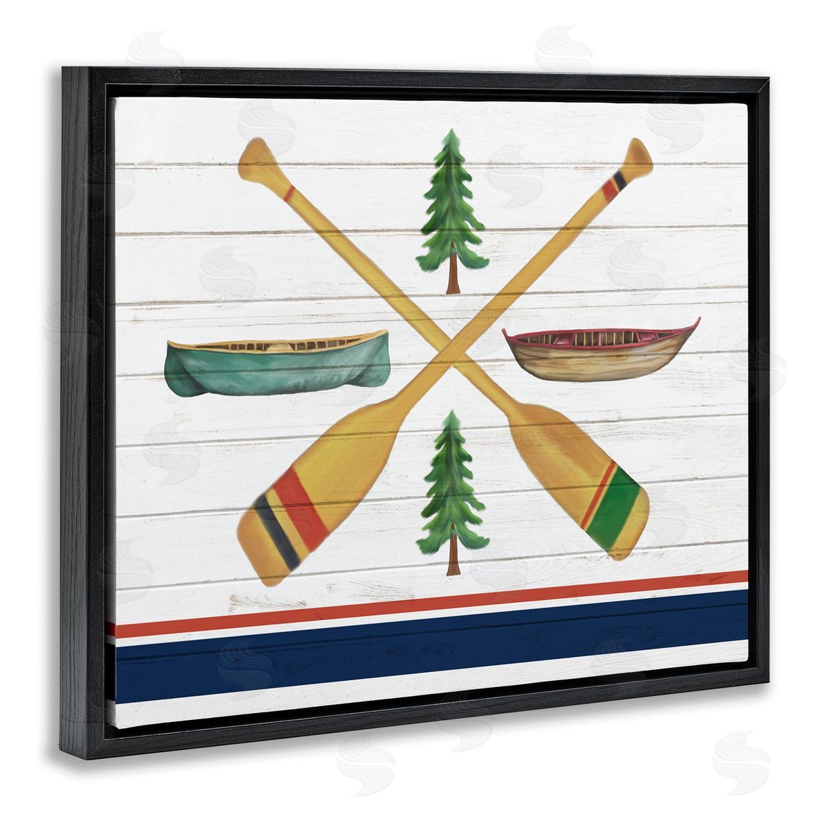 Crossed Oars and Boats Black Floating Frame Canvas Wall Art, Home Decor by Kim Allen