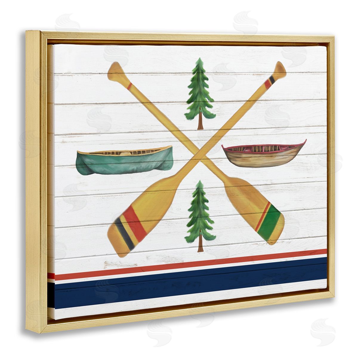 Crossed Oars and Boats Gold Floating Frame Canvas Wall Art, Home Decor by Kim Allen