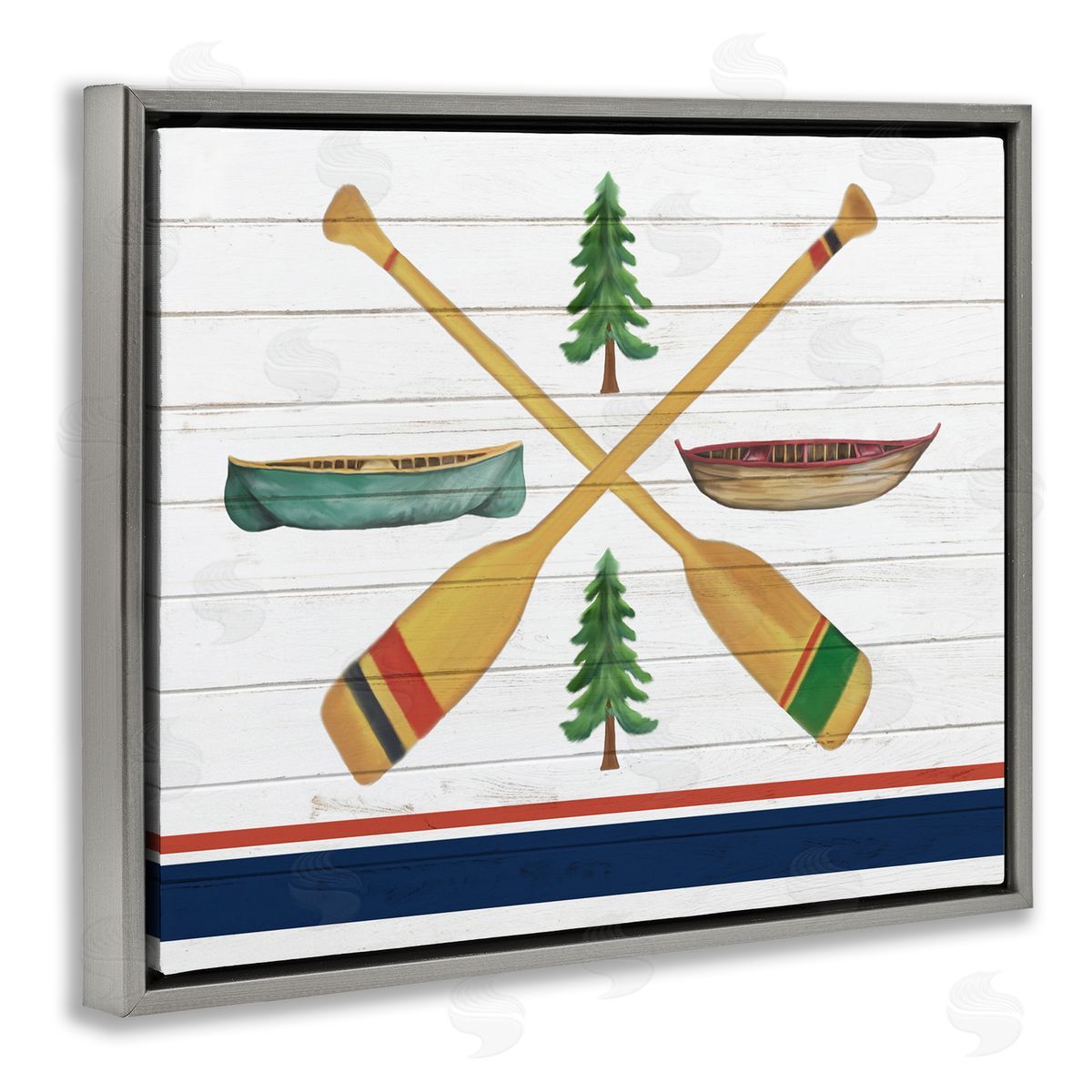 Crossed Oars and Boats Grey Floating Frame Canvas Wall Art, Home Decor by Kim Allen