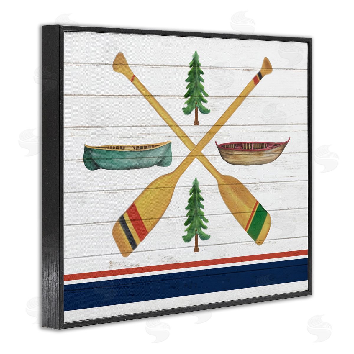 Crossed Oars and Boats Black Frame Print Wall Art, Home Decor by Kim Allen
