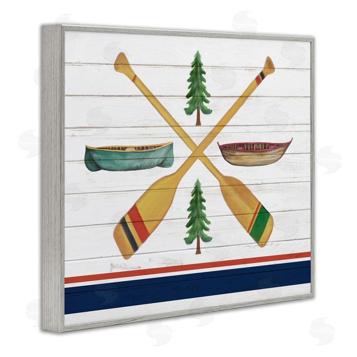 Crossed Oars and Boats Grey Frame Print Wall Art, Home Decor by Kim Allen