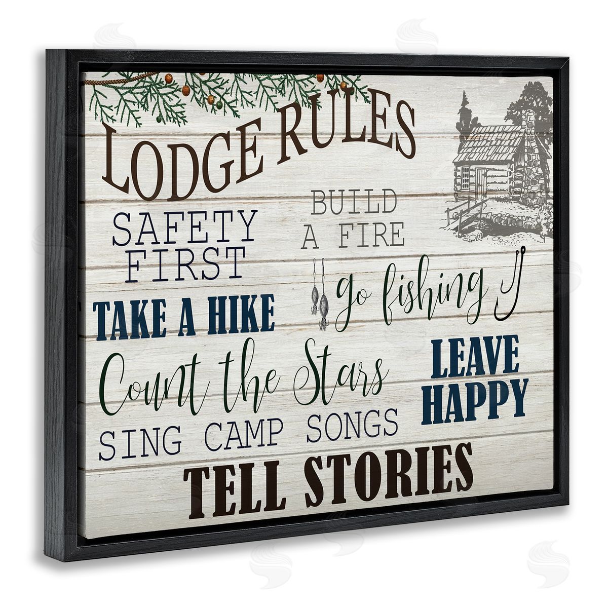 Lodge Rules Cabin Accent Black Floating Frame Canvas Wall Art, Home Decor by Kim Allen