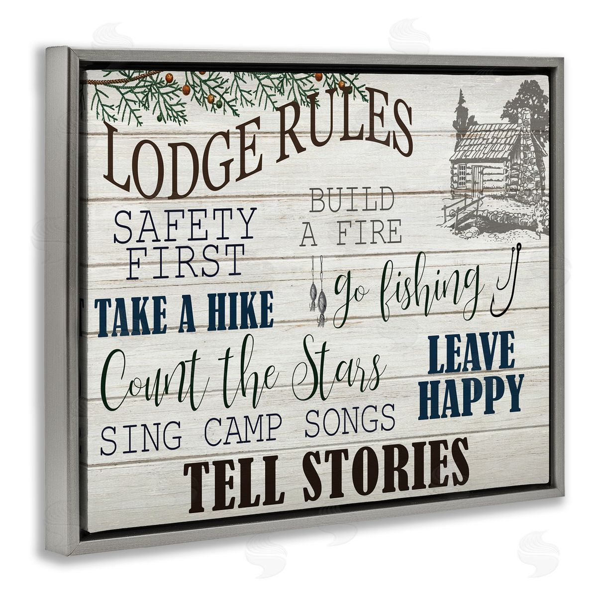 Lodge Rules Cabin Accent Grey Floating Frame Canvas Wall Art, Home Decor by Kim Allen
