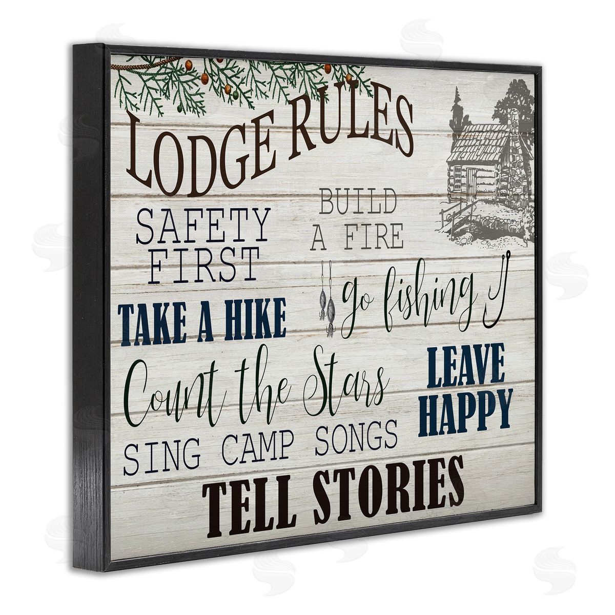 Lodge Rules Cabin Accent Black Frame Print Wall Art, Home Decor by Kim Allen