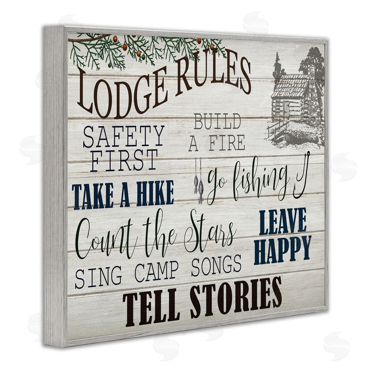Lodge Rules Cabin Accent Grey Frame Print Wall Art, Home Decor by Kim Allen