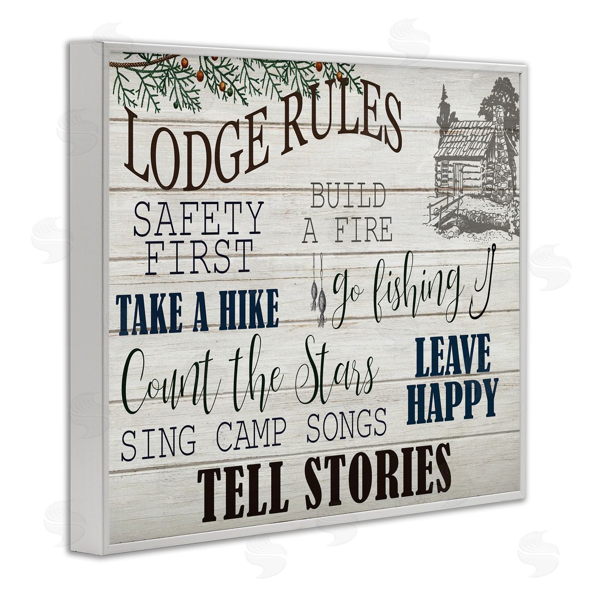 Lodge Rules Cabin Accent White Frame Print Wall Art, Home Decor by Kim Allen