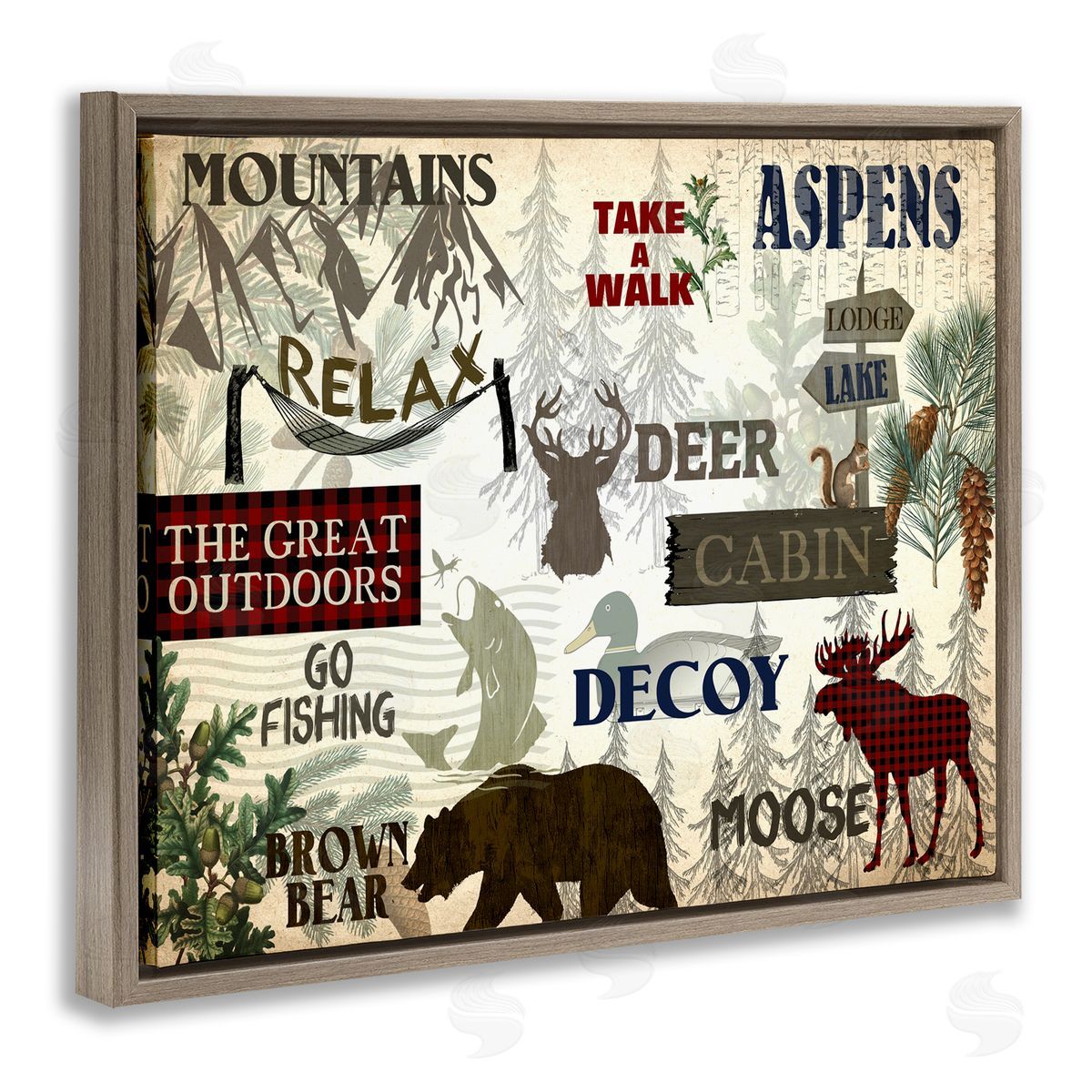 Mountain Activities Forest Accents Brown Floating Frame Canvas Wall Art, Home Decor by Kim Allen