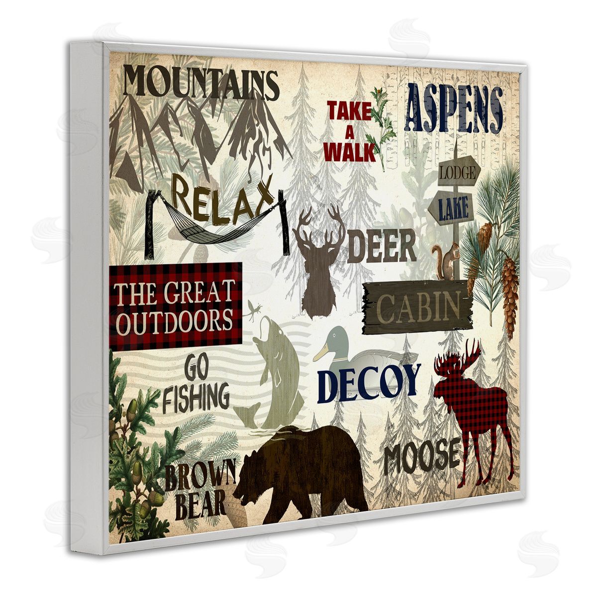 Mountain Activities Forest Accents White Frame Print Wall Art, Home Decor by Kim Allen