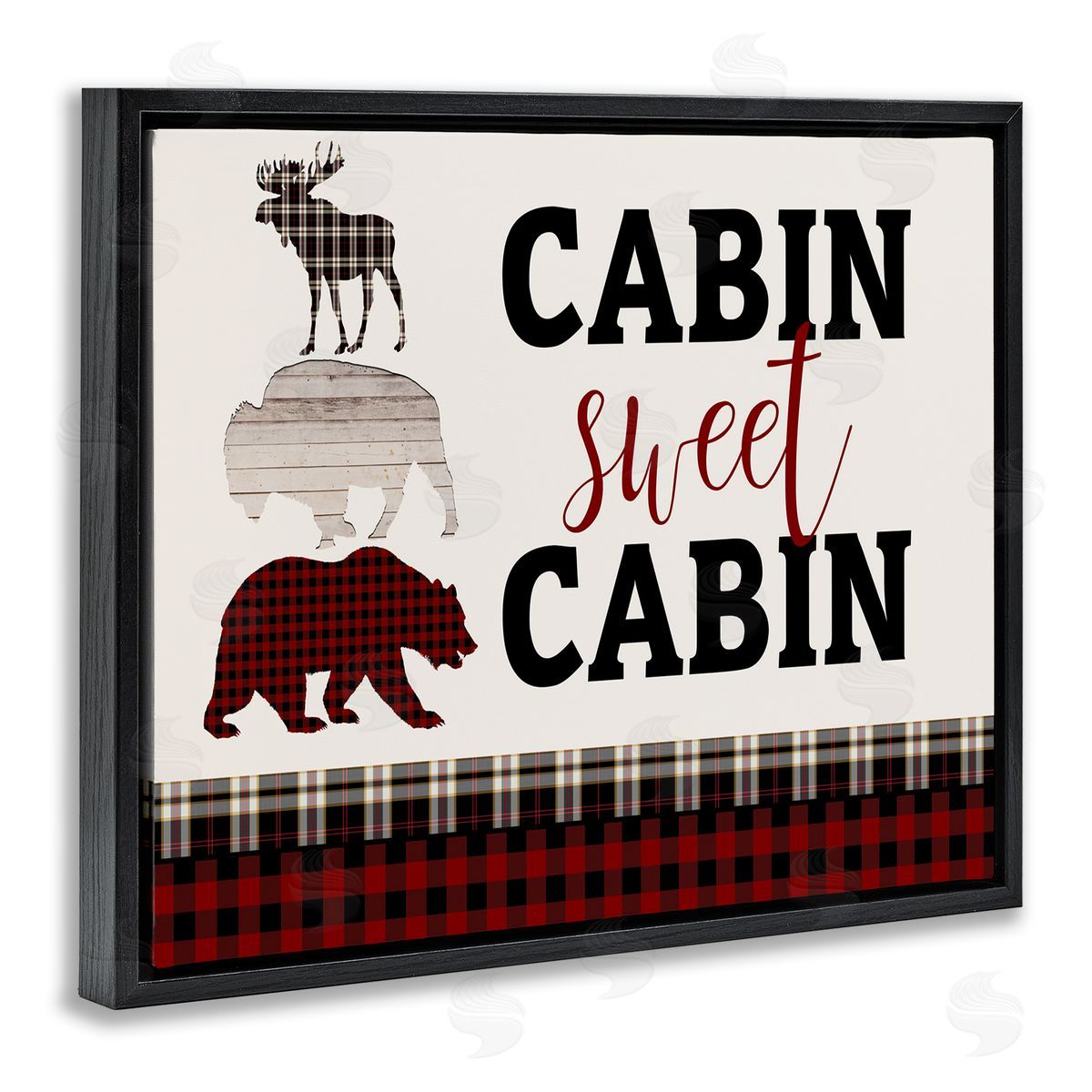 Cabin Sweet Cabin Animals Black Floating Frame Canvas Wall Art, Home Decor by Kim Allen