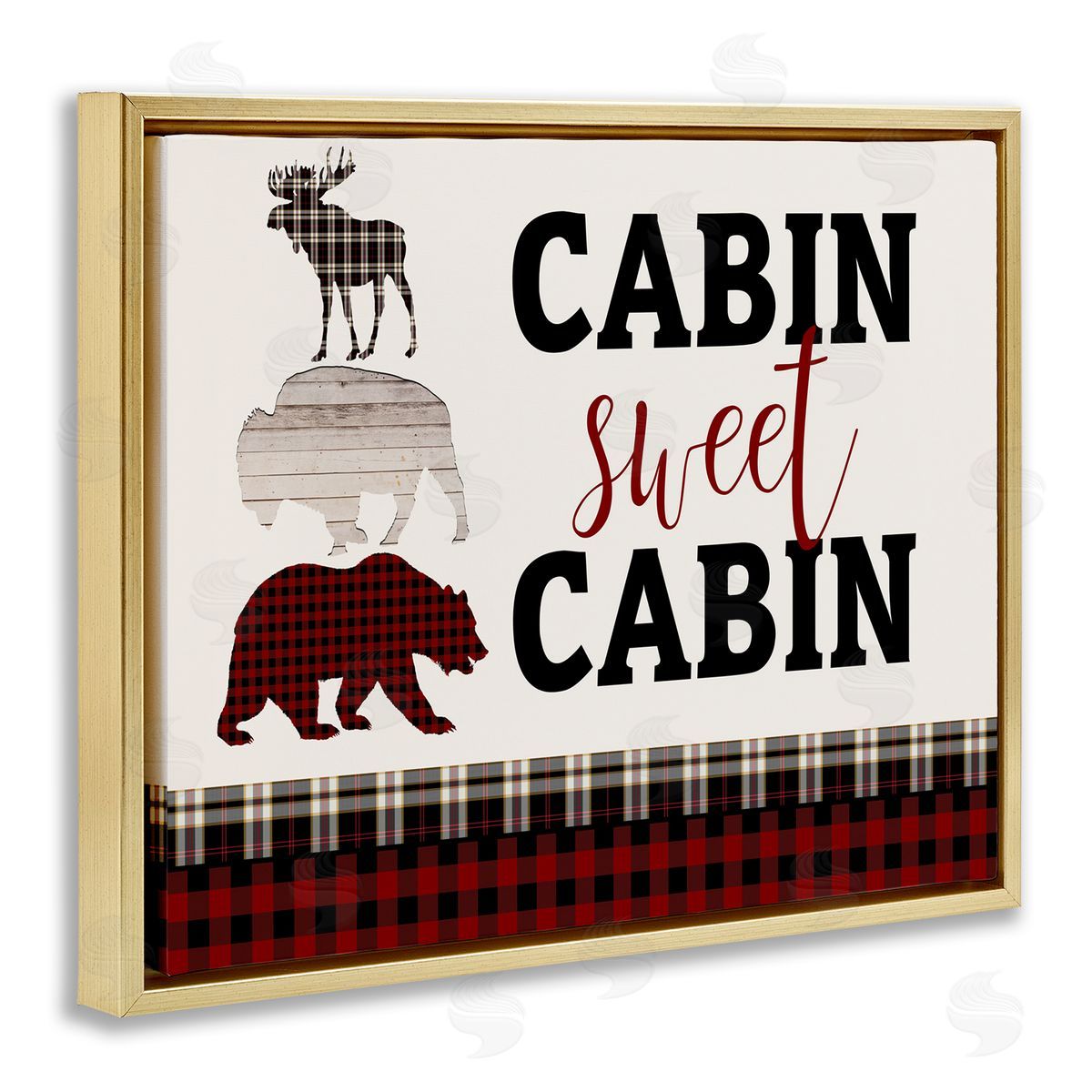 Cabin Sweet Cabin Animals Gold Floating Frame Canvas Wall Art, Home Decor by Kim Allen