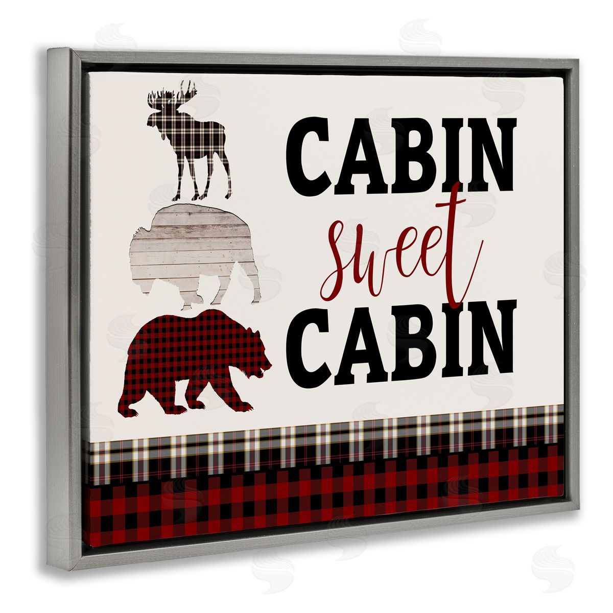 Cabin Sweet Cabin Animals Grey Floating Frame Canvas Wall Art, Home Decor by Kim Allen