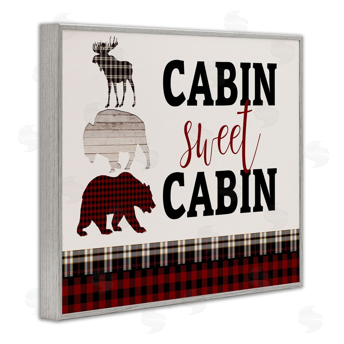 Cabin Sweet Cabin Animals Grey Frame Print Wall Art, Home Decor by Kim Allen