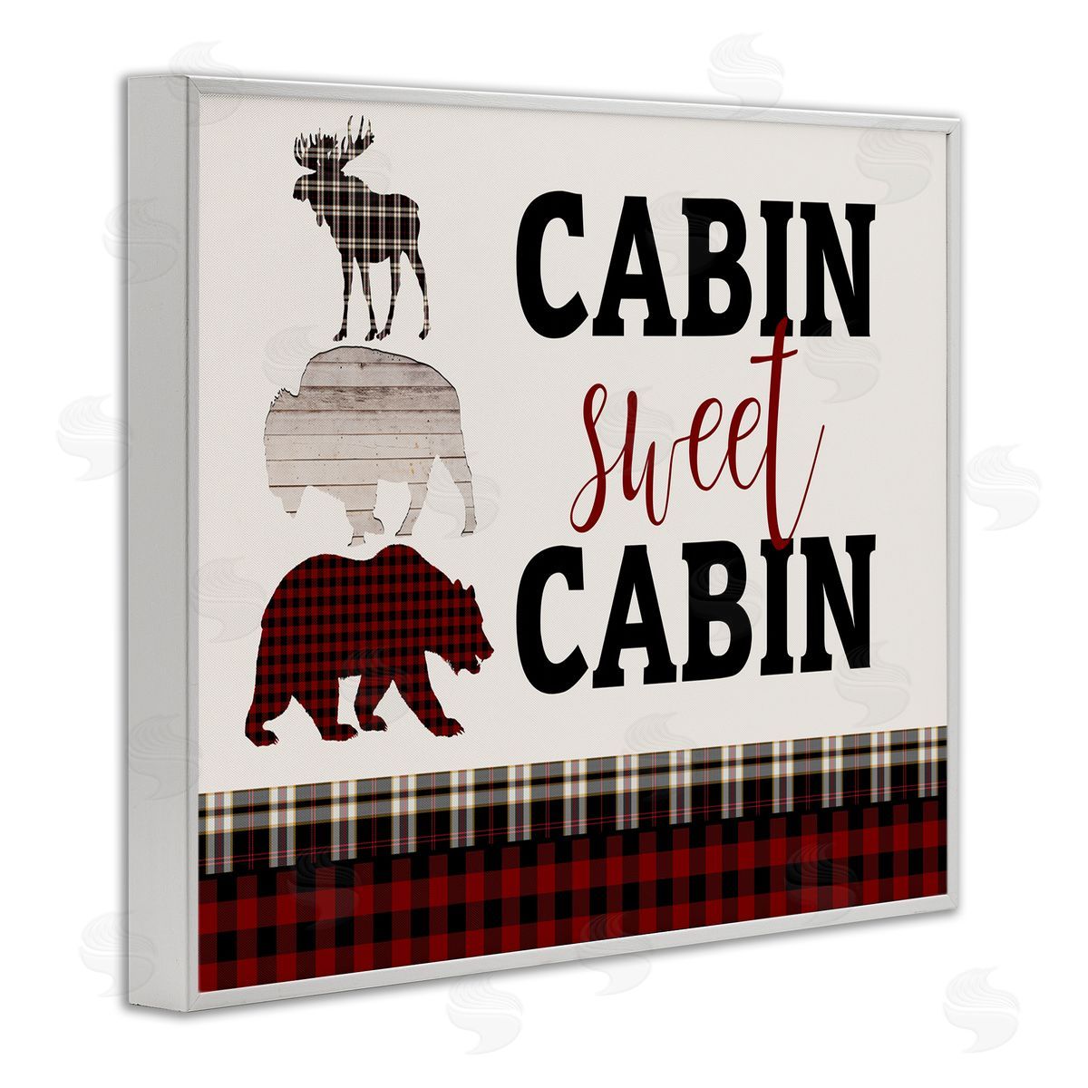Cabin Sweet Cabin Animals White Frame Print Wall Art, Home Decor by Kim Allen