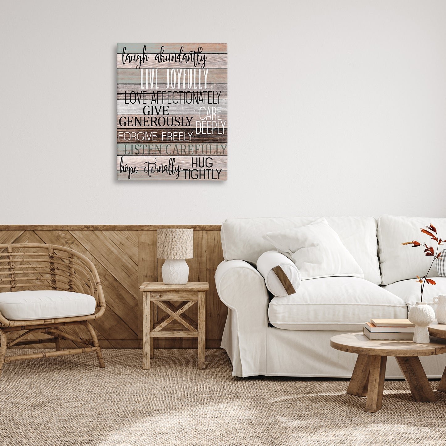 Rustic Live Joyfully Phrases Canvas Wall Art in Room, Home Decor by Kim Allen