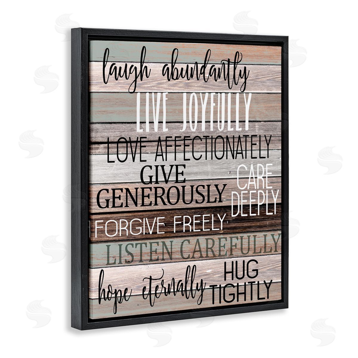 Rustic Live Joyfully Phrases Black Floating Frame Canvas Wall Art, Home Decor by Kim Allen