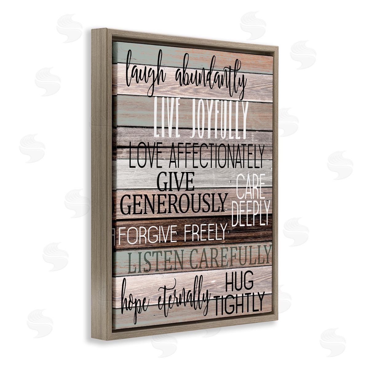 Rustic Live Joyfully Phrases Brown Floating Frame Canvas Wall Art, Home Decor by Kim Allen