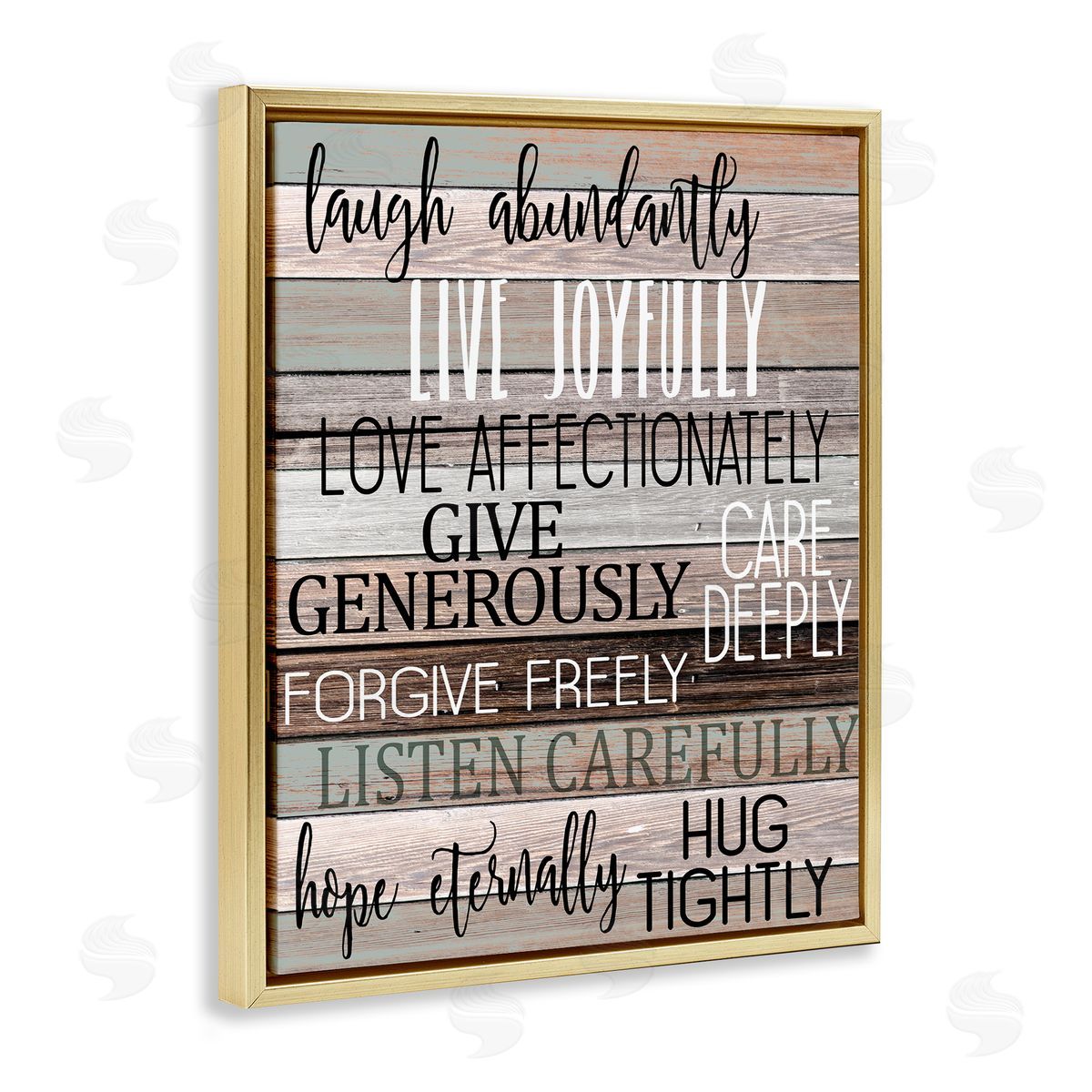 Rustic Live Joyfully Phrases Gold Floating Frame Canvas Wall Art, Home Decor by Kim Allen