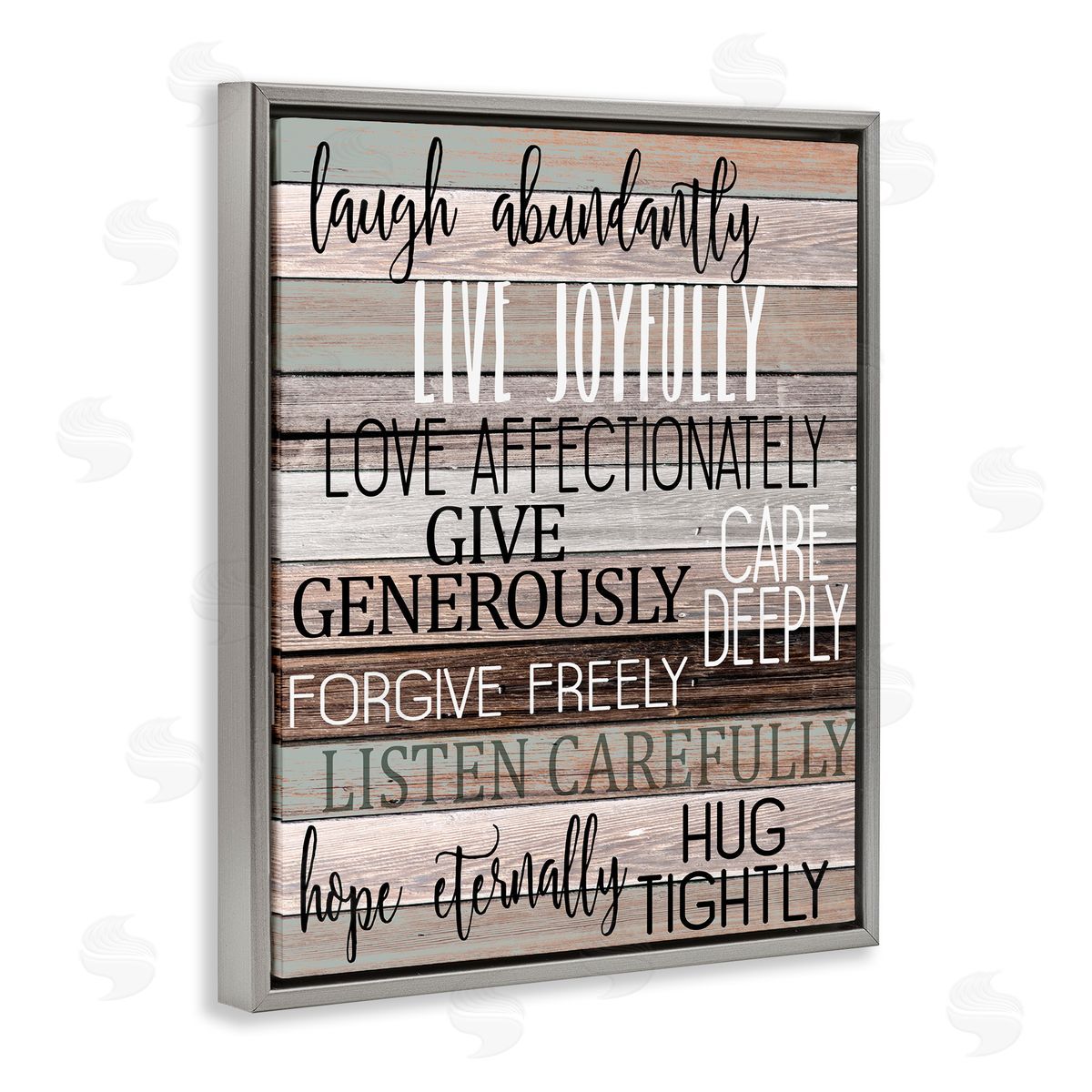 Rustic Live Joyfully Phrases Grey Floating Frame Canvas Wall Art, Home Decor by Kim Allen