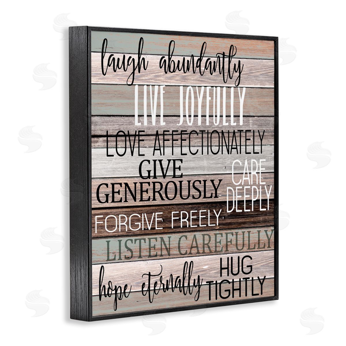 Rustic Live Joyfully Phrases Black Frame Print Wall Art, Home Decor by Kim Allen