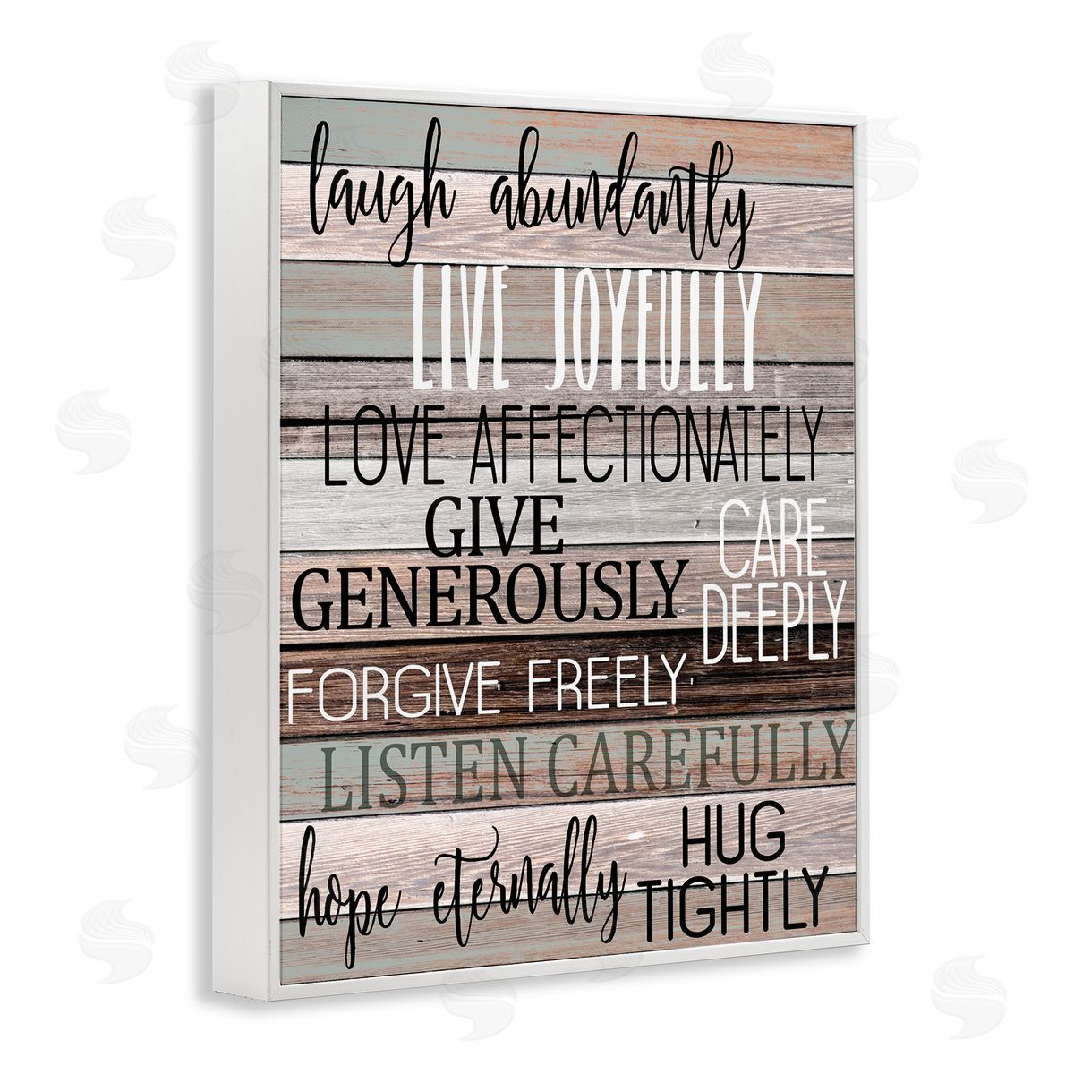 Rustic Live Joyfully Phrases White Frame Print Wall Art, Home Decor by Kim Allen