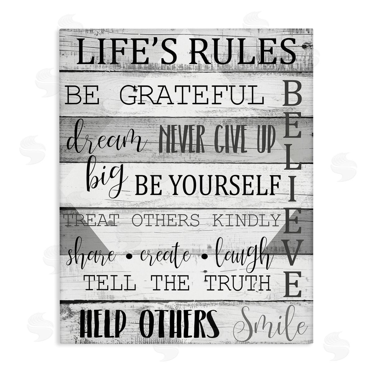 Life's Rules Phrases List Canvas Wall Art, Home Decor by Kim Allen