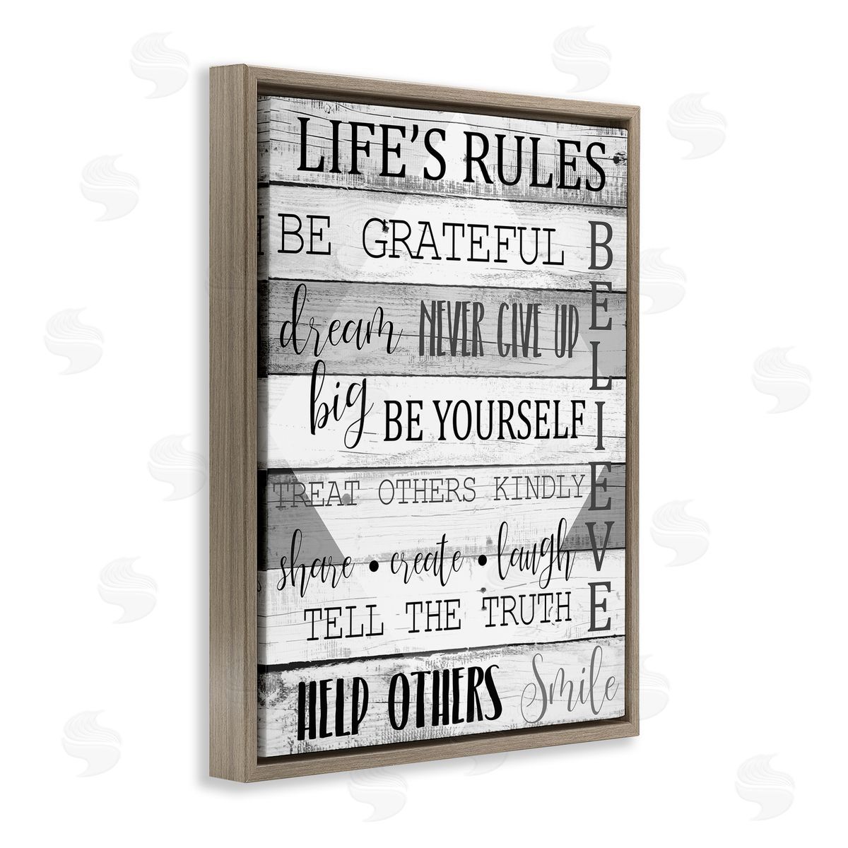 Life's Rules Phrases List Brown Floating Frame Canvas Wall Art, Home Decor by Kim Allen