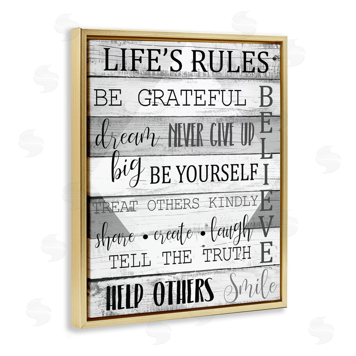 Life's Rules Phrases List Gold Floating Frame Canvas Wall Art, Home Decor by Kim Allen