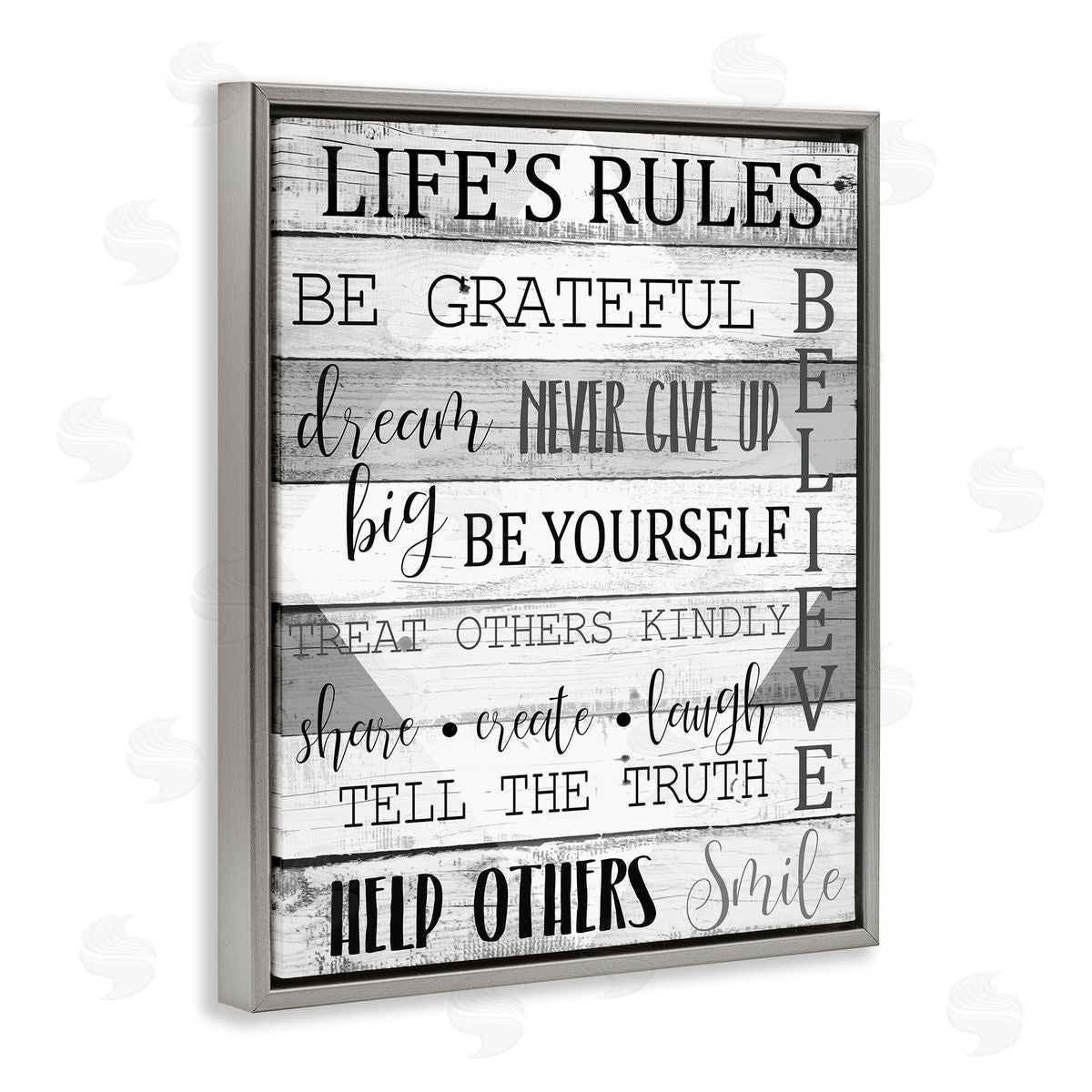 Life's Rules Phrases List Grey Floating Frame Canvas Wall Art, Home Decor by Kim Allen