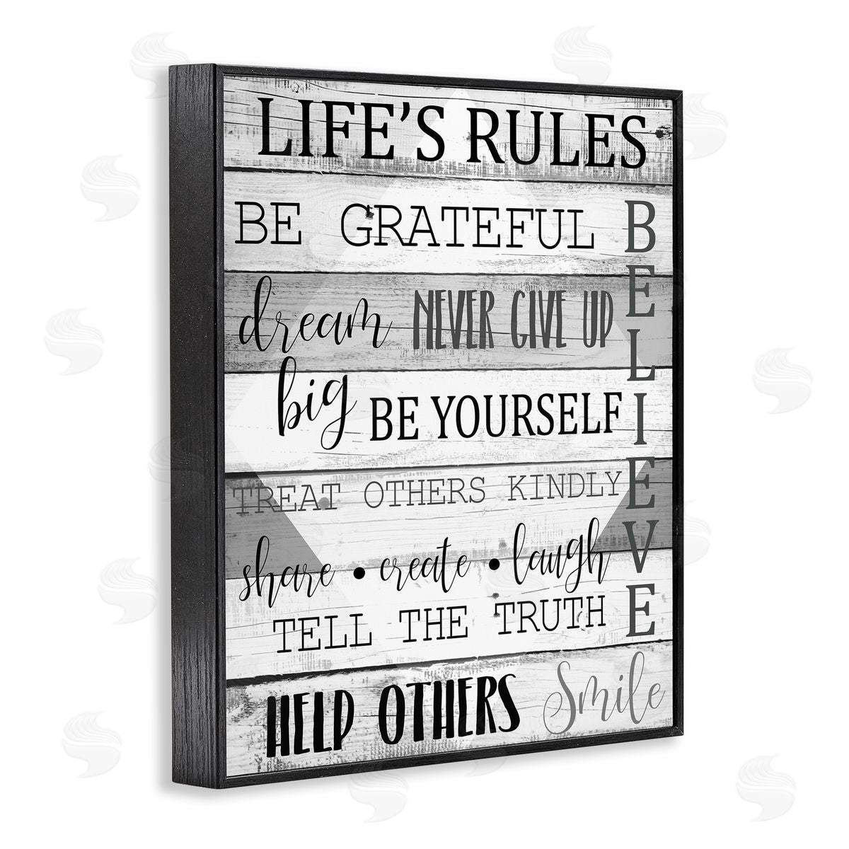 Life's Rules Phrases List Black Frame Print Wall Art, Home Decor by Kim Allen