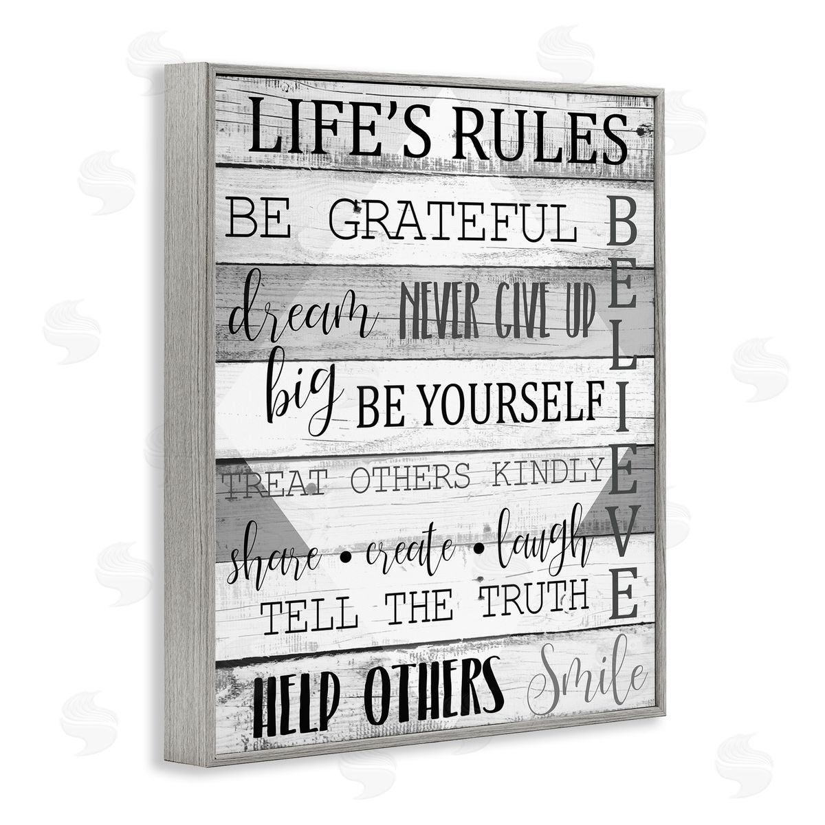 Life's Rules Phrases List Grey Frame Print Wall Art, Home Decor by Kim Allen