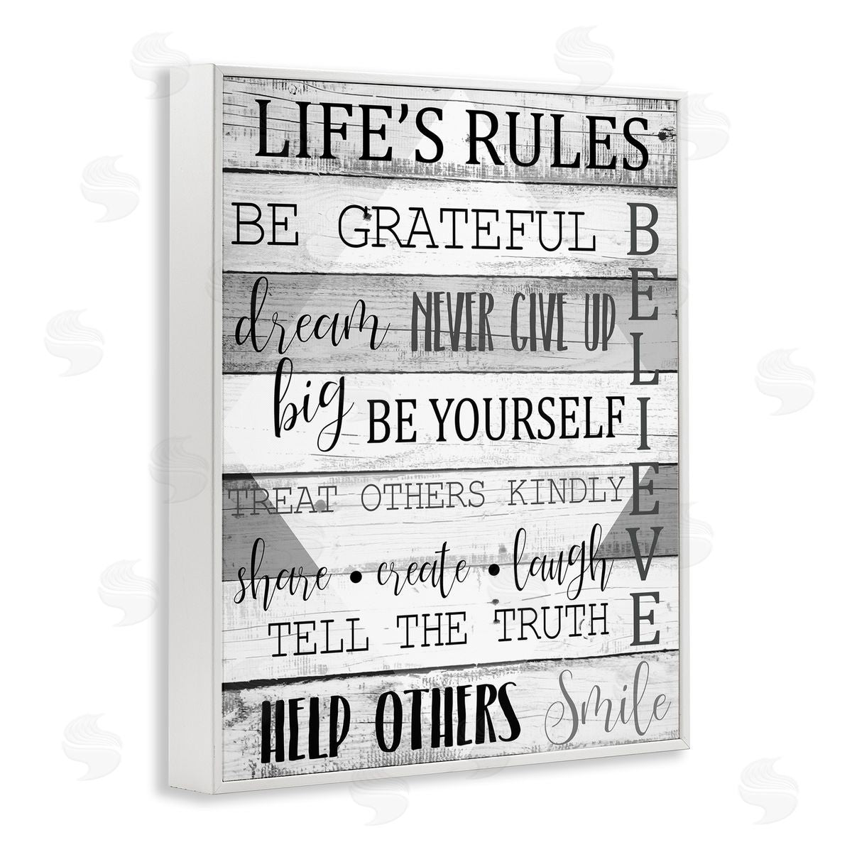 Life's Rules Phrases List White Frame Print Wall Art, Home Decor by Kim Allen