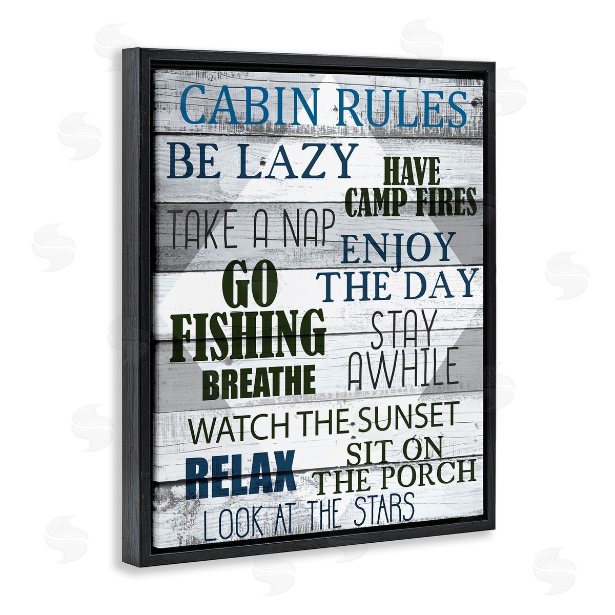 Cabin Rules Phrases Listed Black Floating Frame Canvas Wall Art, Home Decor by Kim Allen
