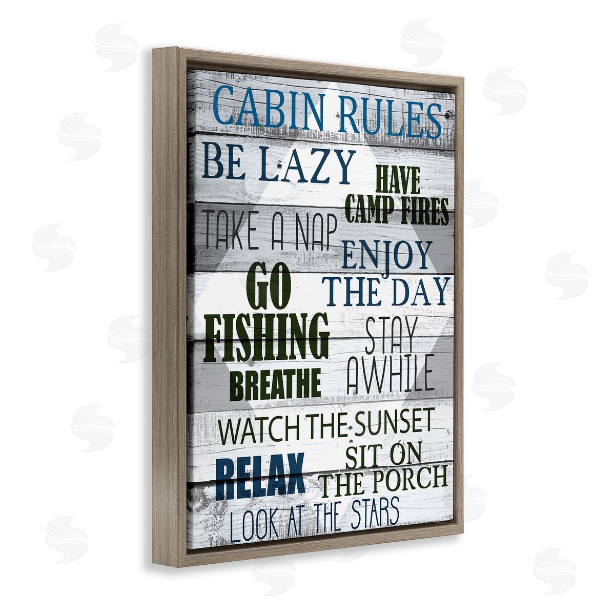 Cabin Rules Phrases Listed Brown Floating Frame Canvas Wall Art, Home Decor by Kim Allen