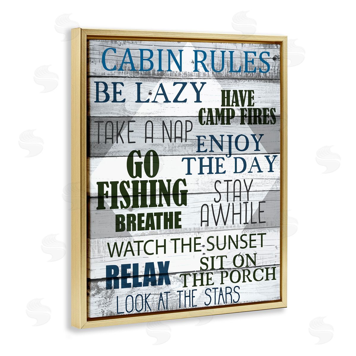 Cabin Rules Phrases Listed Gold Floating Frame Canvas Wall Art, Home Decor by Kim Allen