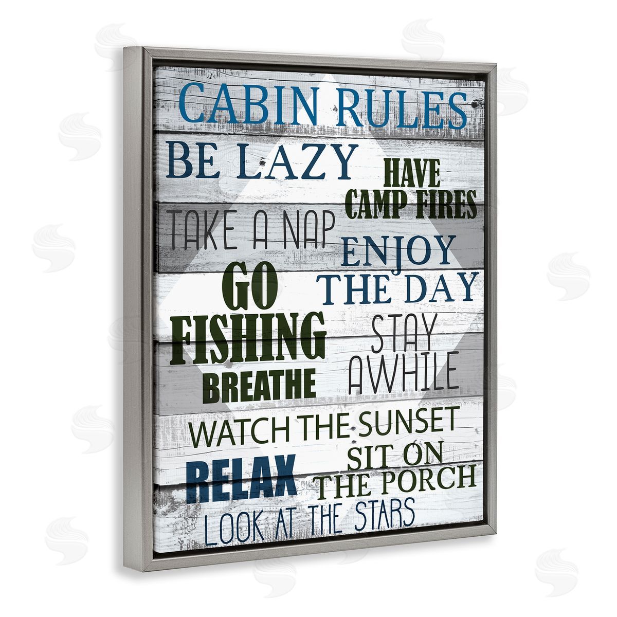 Cabin Rules Phrases Listed Grey Floating Frame Canvas Wall Art, Home Decor by Kim Allen