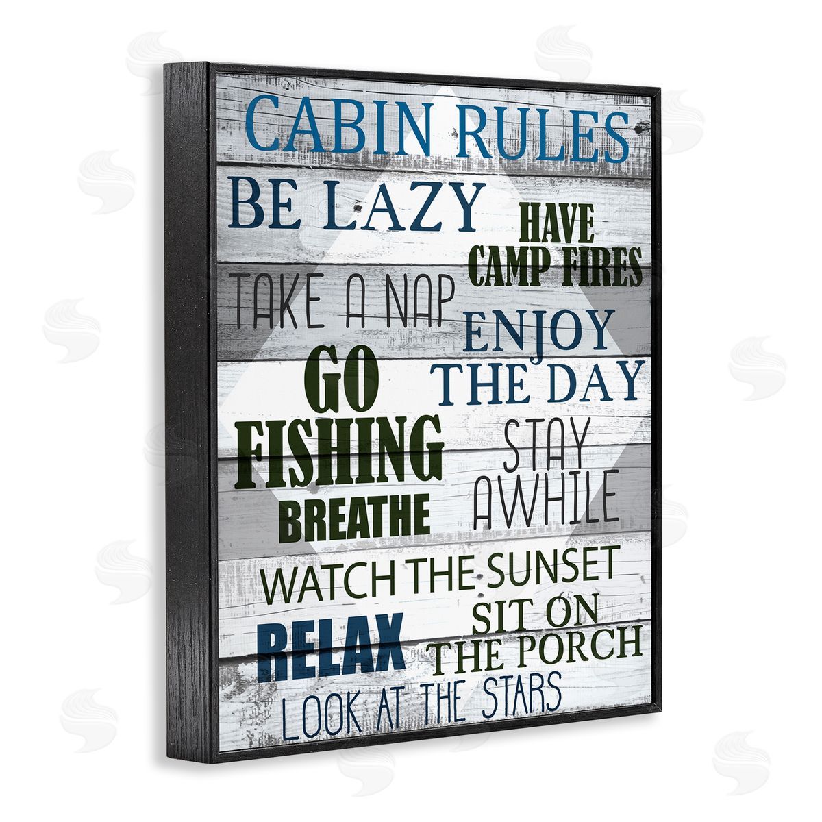 Cabin Rules Phrases Listed Black Frame Print Wall Art, Home Decor by Kim Allen