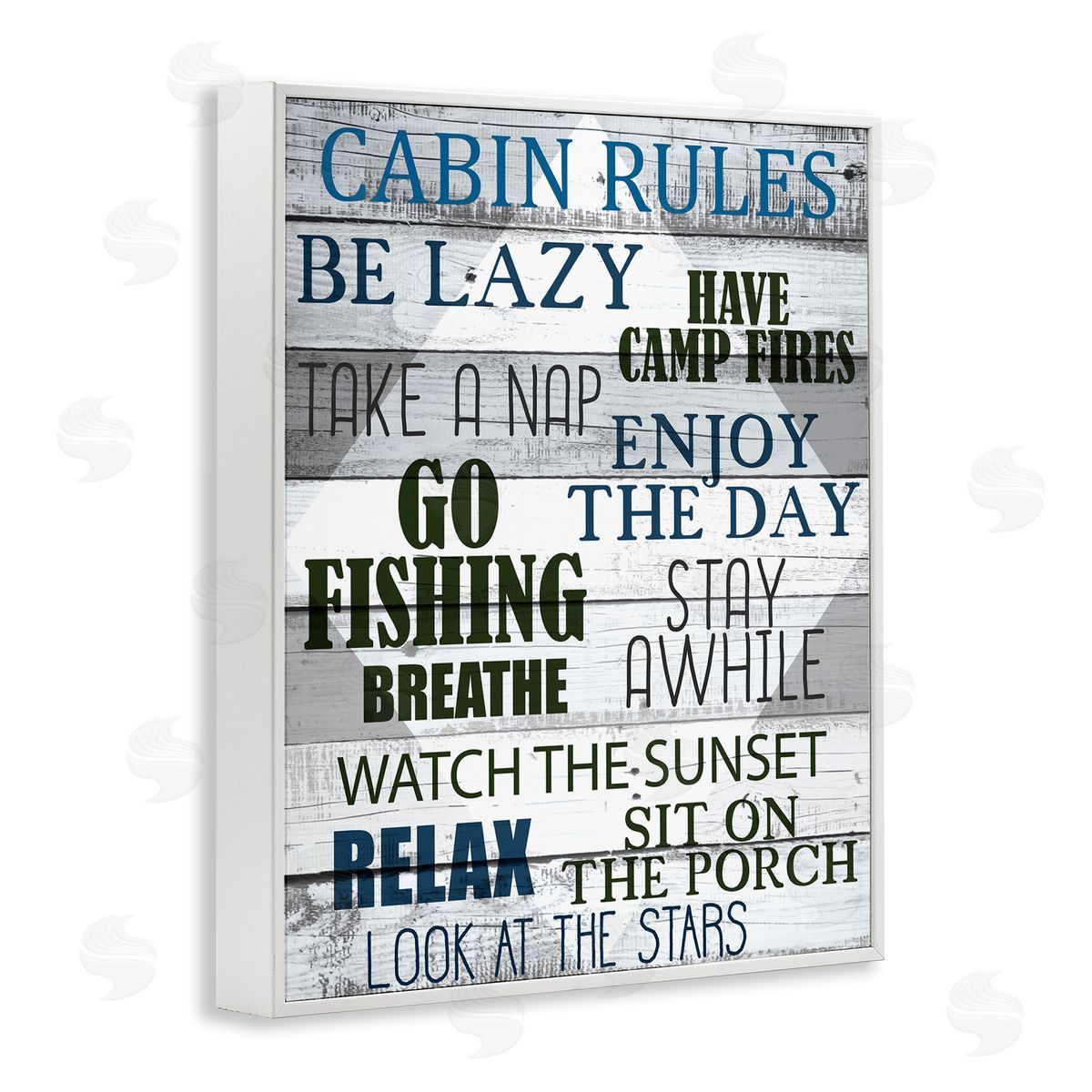 Cabin Rules Phrases Listed White Frame Print Wall Art, Home Decor by Kim Allen
